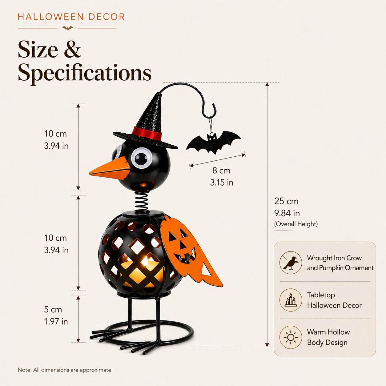 Wrought Iron Crow and Pumpkin Ornament🐦🎃