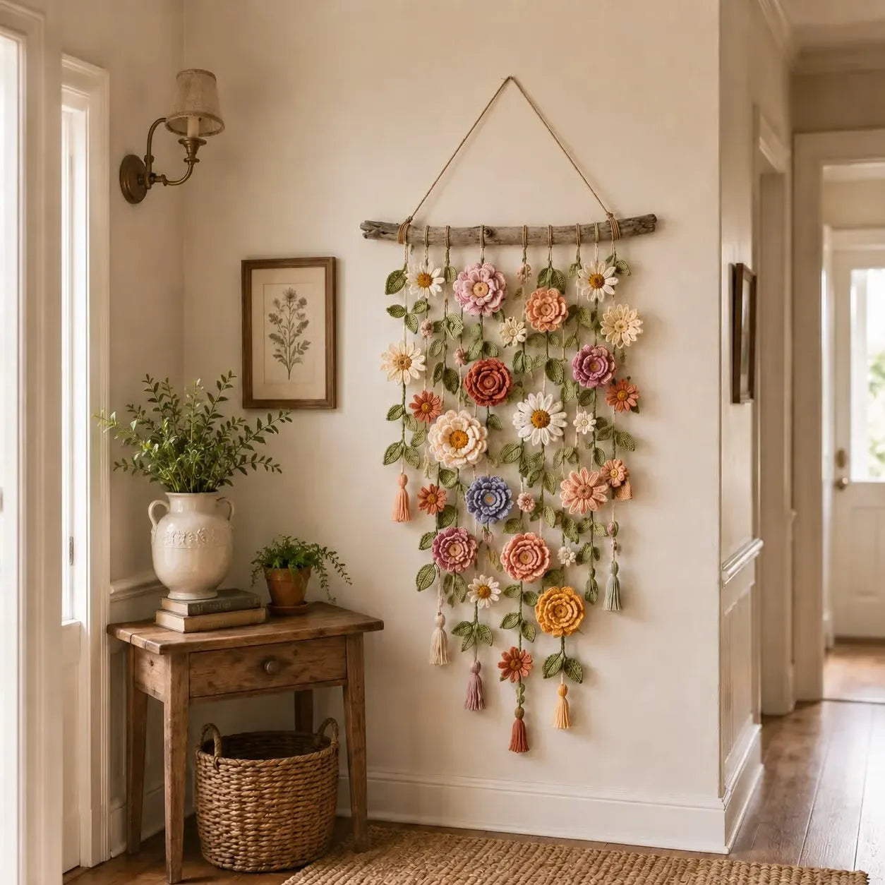 🌸HandMade Boho Crochet Flower Wall Hanging Decor