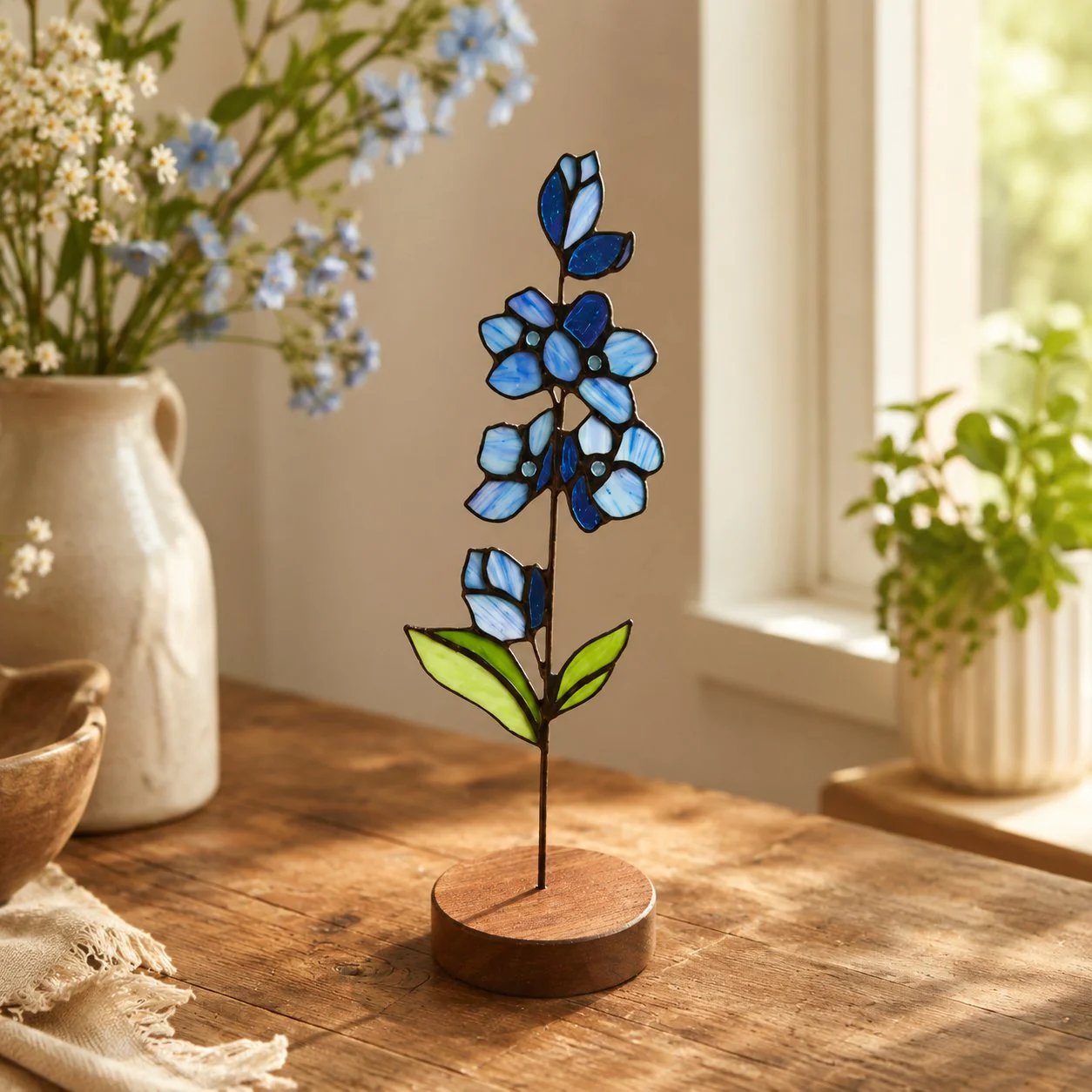 Handmade Stained Glass Flower Freestanding Window Decor