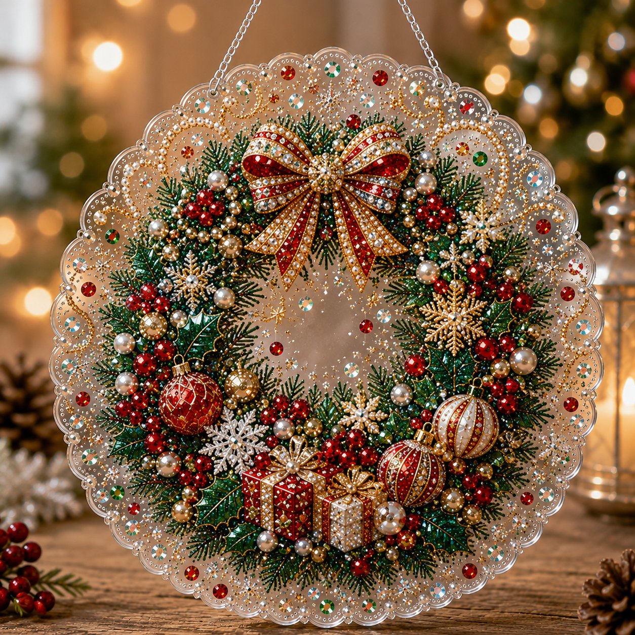 🎄Christmas Pearl Diamond Art Hanging Ornament Kit | Luxury Flocked Canvas with Scratch-Resistant Non-Fading Pearl Beads DIY Handmade Holiday Hanging Decor 🎅💎