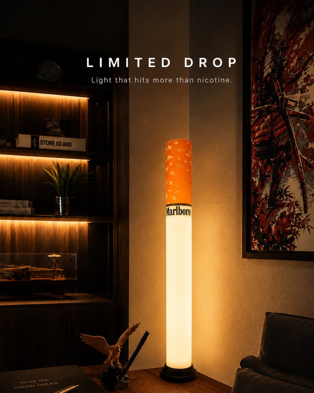 🔥Last Day 49% OFF 💗🚬 Cigarette Tube Shaped Marlboro Style Floor Lamp | Retro Industrial Novelty Ambient Light