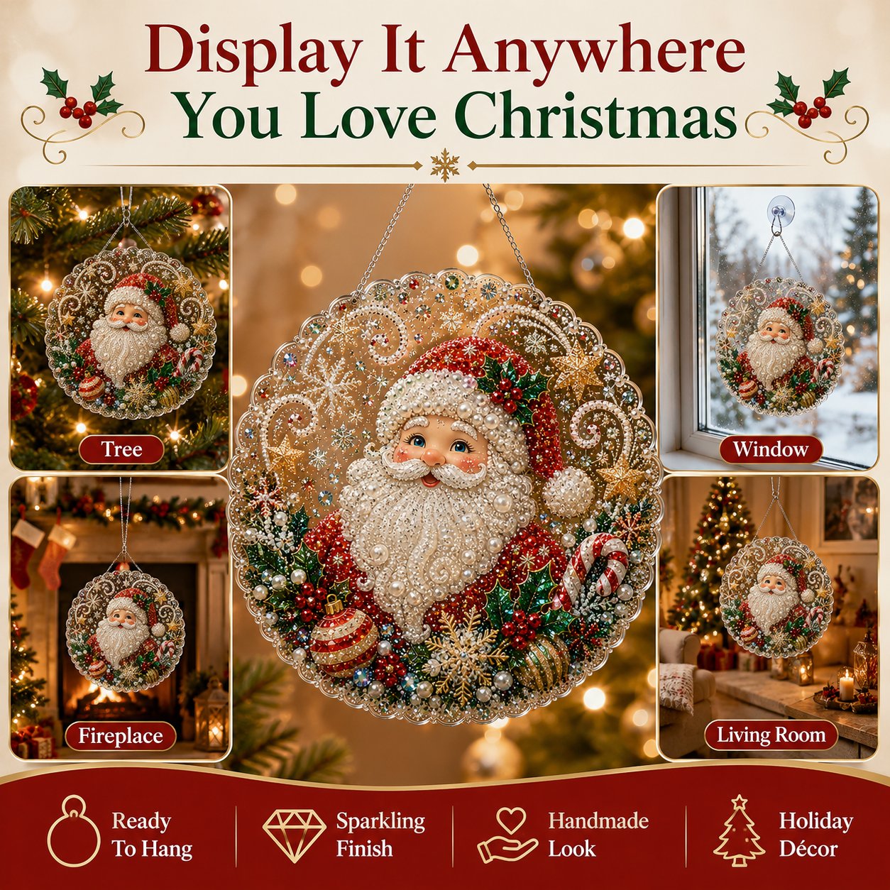 🎄Christmas Pearl Diamond Art Hanging Ornament Kit | Luxury Flocked Canvas with Scratch-Resistant Non-Fading Pearl Beads DIY Handmade Holiday Hanging Decor 🎅💎