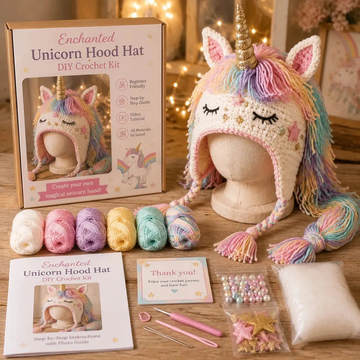 ❤️✨ Cute Animal Crochet Kit for Beginners | Handmade Winter Hat Craft Kit | Complete Amigurumi Crochet Set🧶🎭✨