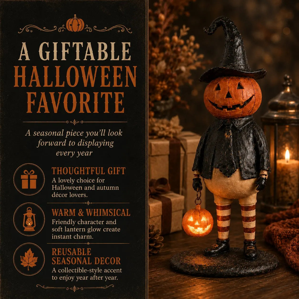 🔥HOT SALE 50% OFF🎃Halloween Pumpkin Head Figurine with Lighted Handheld Pumpkin Lantern