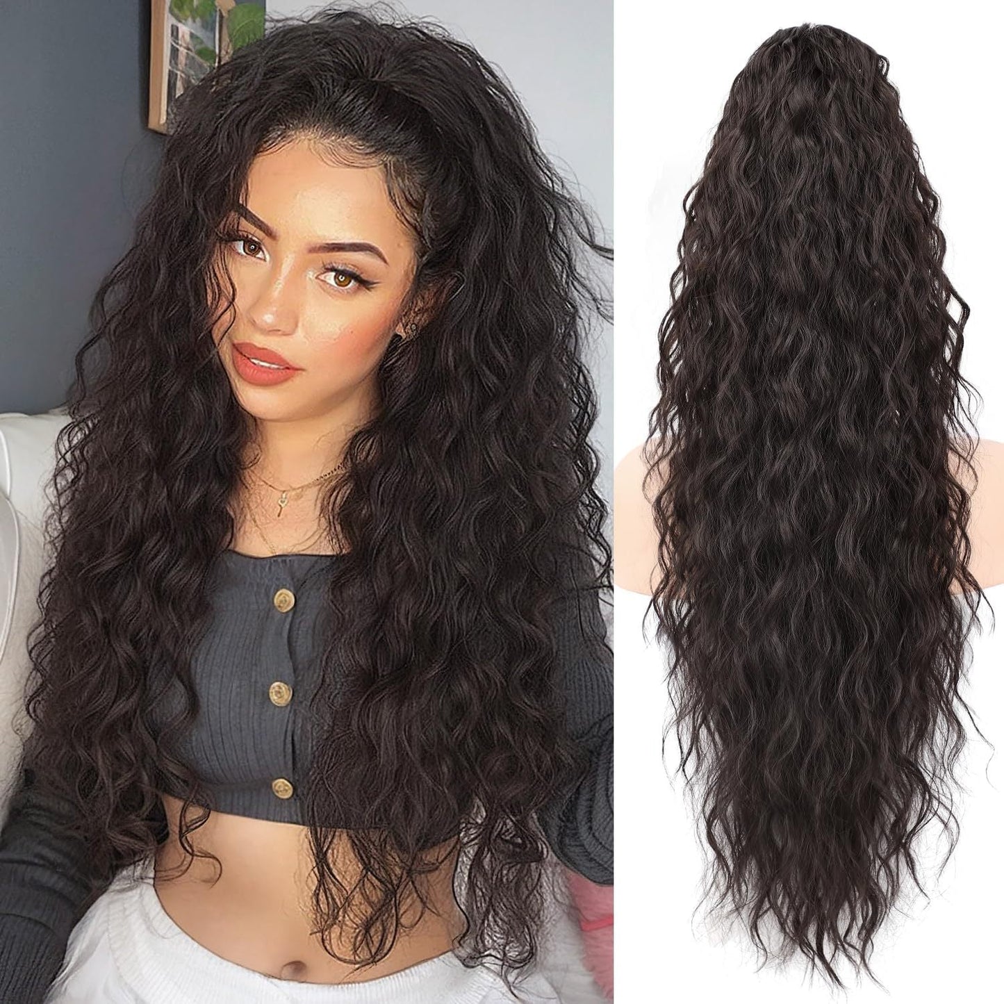 🔥Curly Wavy Frizzy Hair Extension with Ponytail