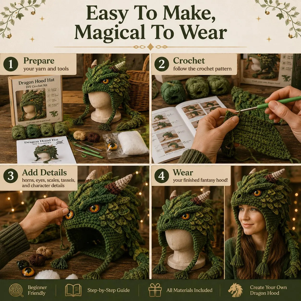 ❤️✨ Cute Animal Crochet Kit for Beginners | Handmade Winter Hat Craft Kit | Complete Amigurumi Crochet Set🧶🎭✨