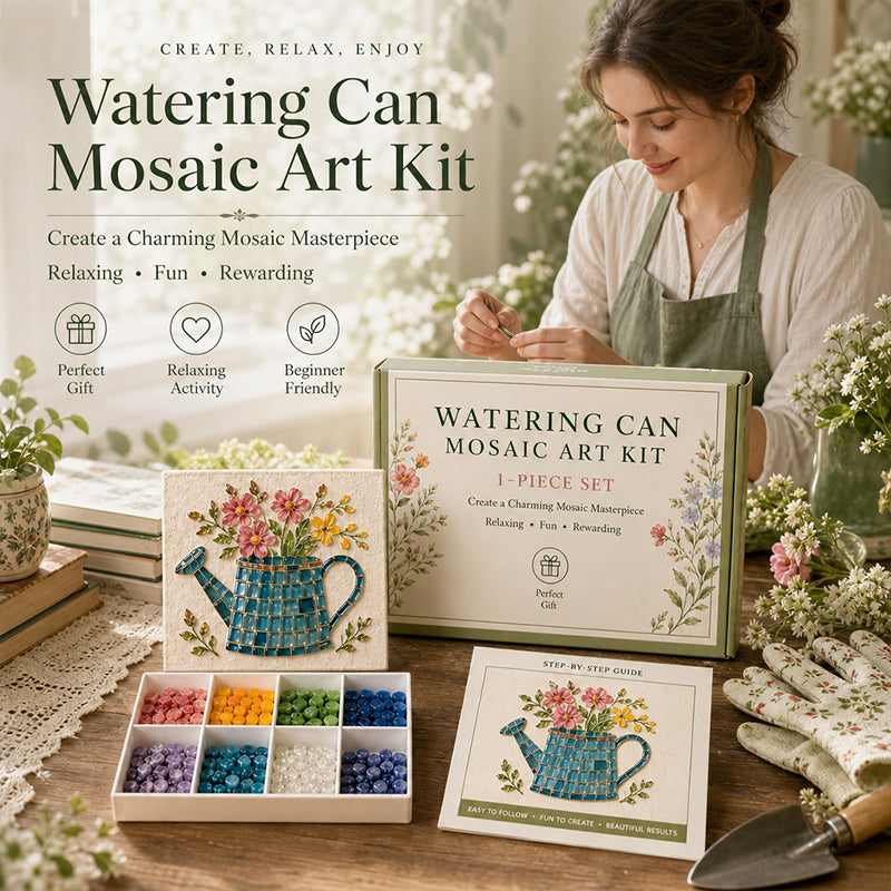 Vintage Watering Can Mosaic Art Kit – DIY Floral Garden Themed Craft, Handmade Indoor & Outdoor Wall Decor