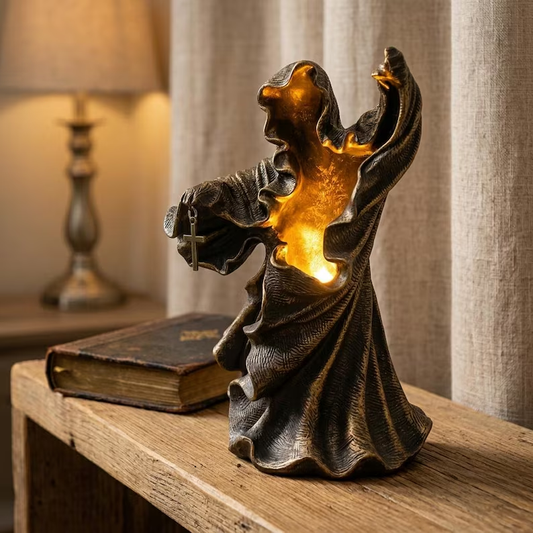 Ghost Witch Night Light Resin Gothic Decor Halloween LED Ornament Home Garden Courtyard Spooky Table Shelf Decoration Lamp