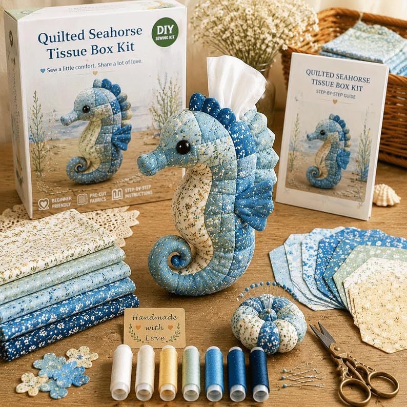 🧵 Quilted sea Animal Tissue Box DIY Kit💖