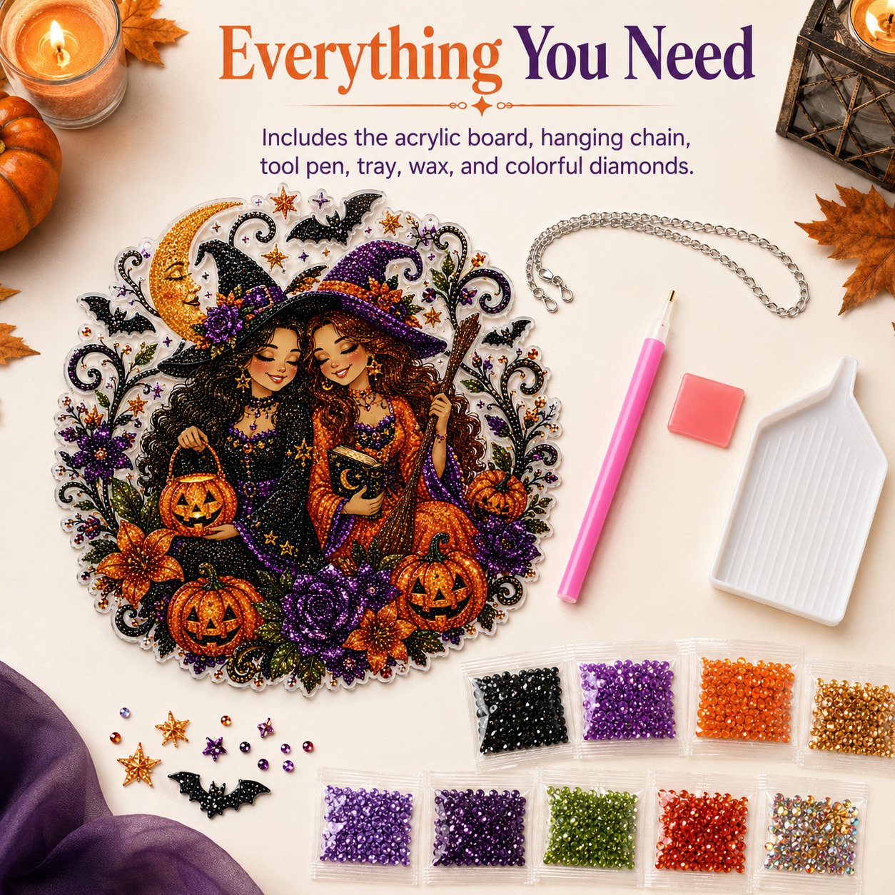 🧙‍♀️🎃DIY Halloween Witch Friendship Diamond Art Window Suncatcher