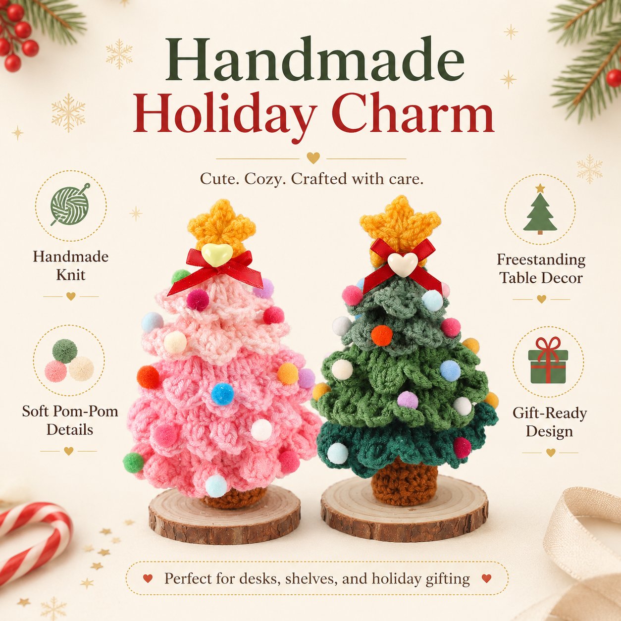 🎄Crochet Christmas Tree with Star Topper — Handmade Tabletop Holiday Decor Gift✨