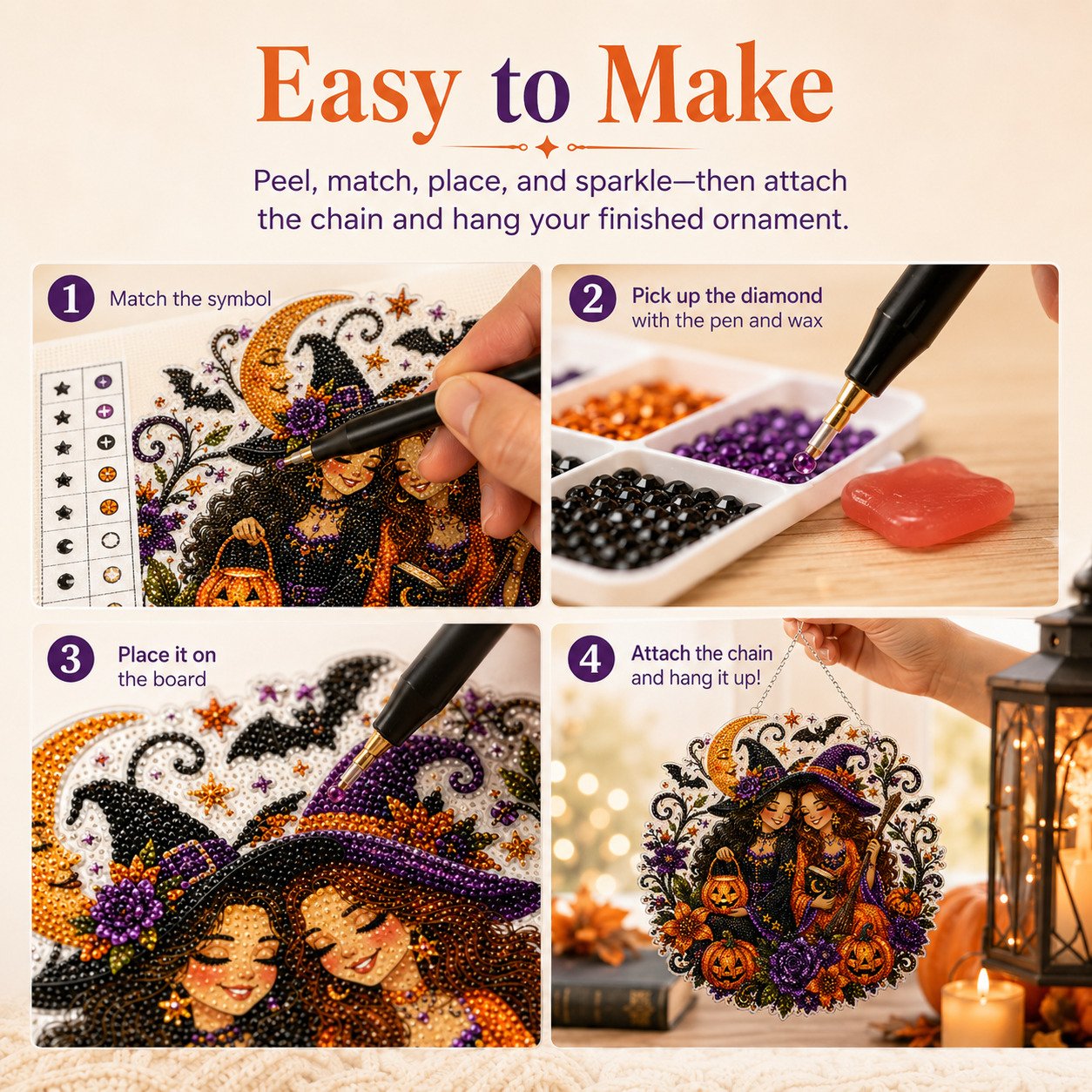 🧙‍♀️🎃DIY Halloween Witch Friendship Diamond Art Window Suncatcher