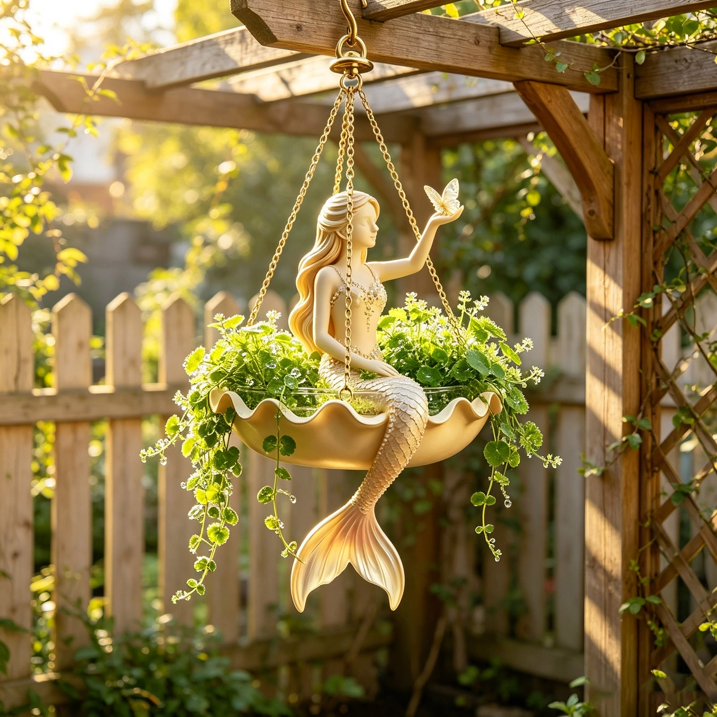 🧜‍♀️ A Mermaid in Your Garden — Hand-Painted Hanging Planter with Coastal Charm