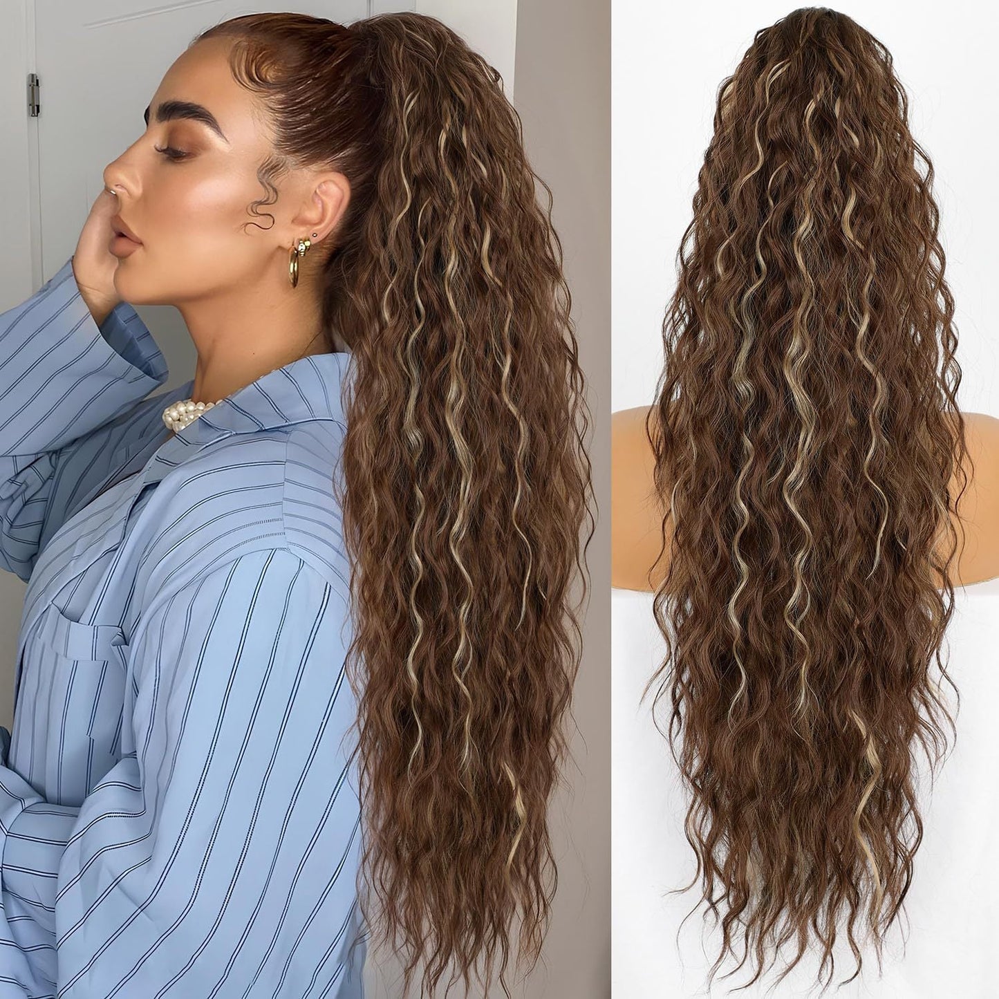 🔥Curly Wavy Frizzy Hair Extension with Ponytail