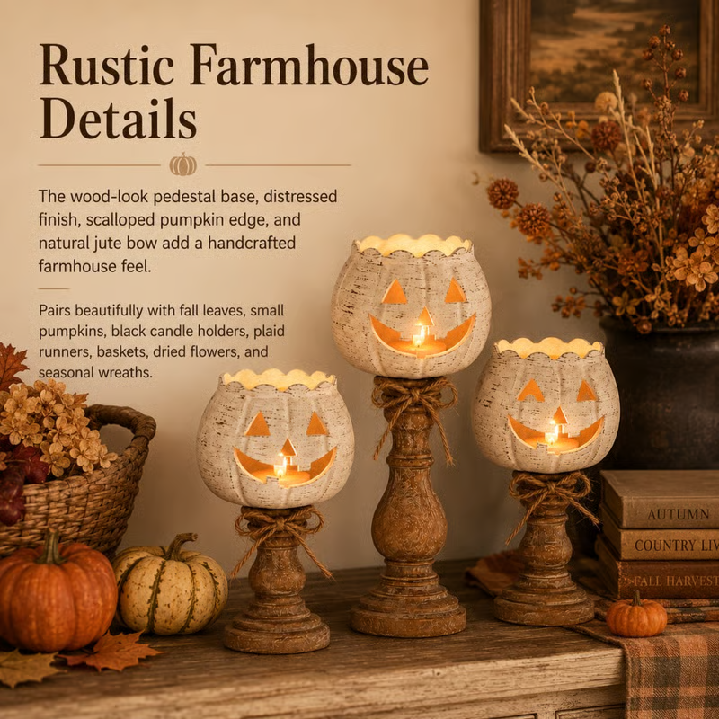 🕯Harvest Glow White Pumpkin Tealight Holders – Set of 3