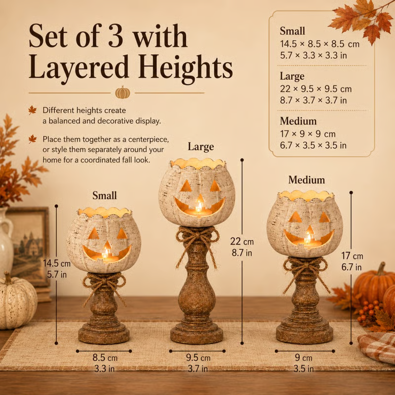 🕯Harvest Glow White Pumpkin Tealight Holders – Set of 3