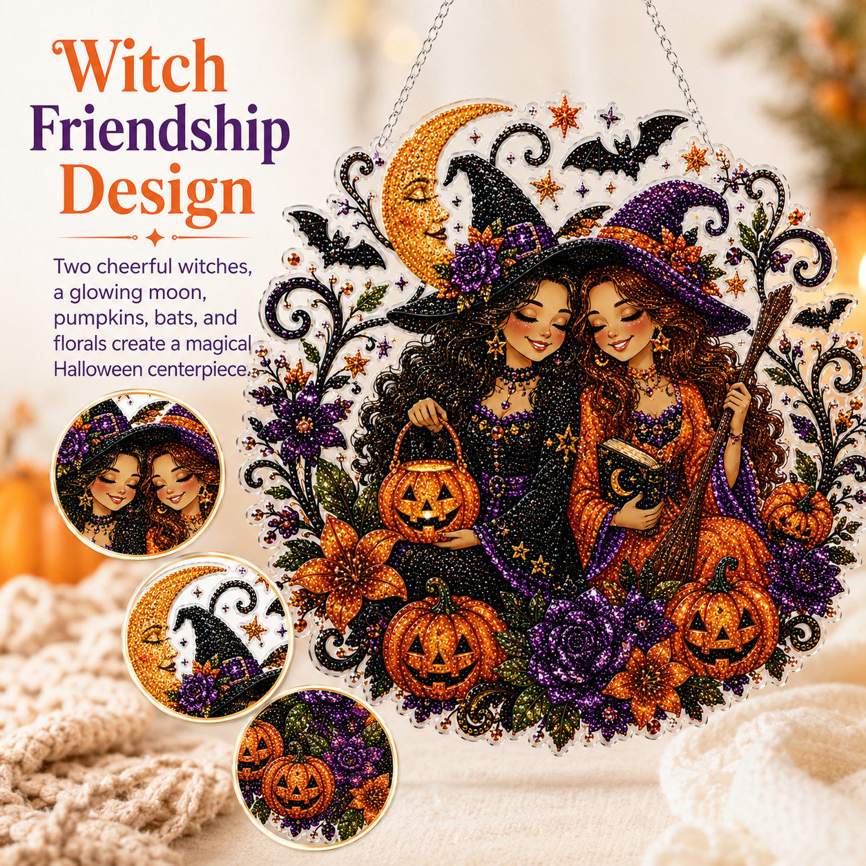 🧙‍♀️🎃DIY Halloween Witch Friendship Diamond Art Window Suncatcher