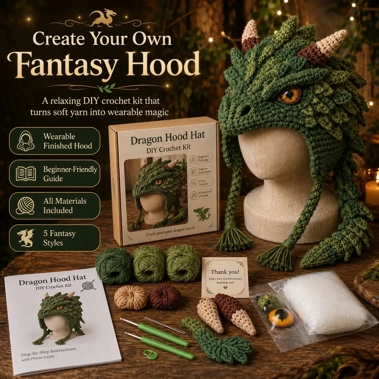 ❤️✨ Cute Animal Crochet Kit for Beginners | Handmade Winter Hat Craft Kit | Complete Amigurumi Crochet Set🧶🎭✨