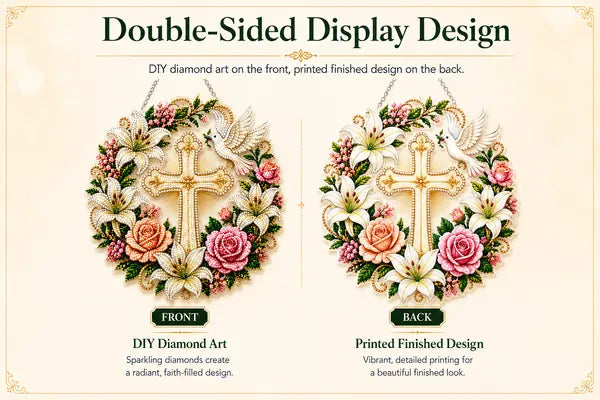 ✝️💐 Cross, Flowers & Dove Diamond Art Hanging Ornament Kit – A Relaxing DIY Craft Filled with Faith & Peace ✨🙏