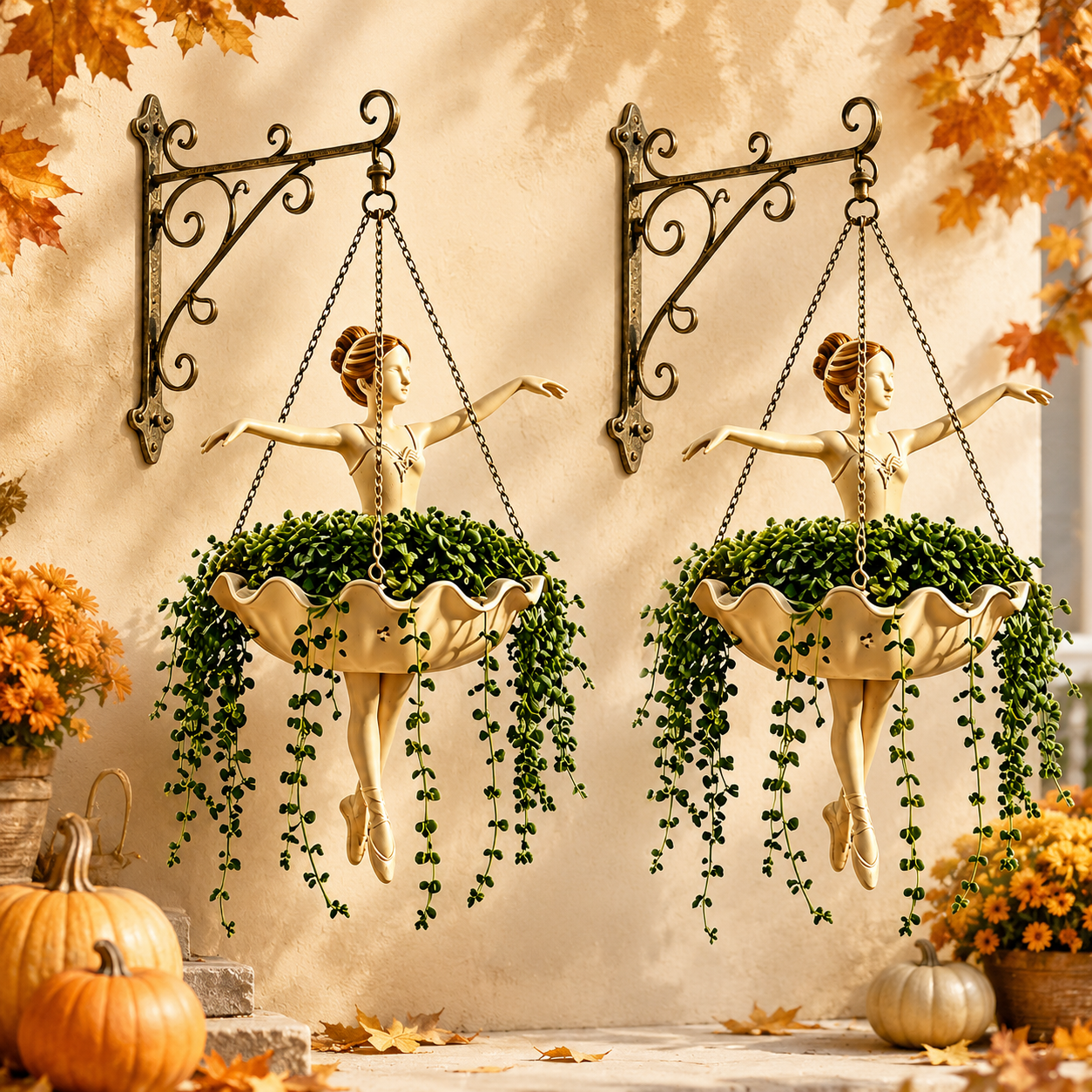 Whimsical Ballet Dancer Hanging Planter – Autumn Garden Decor For Porch & Patio