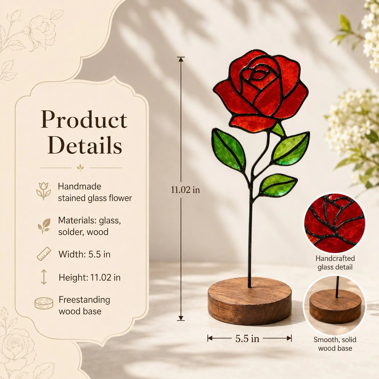Handmade Stained Glass Flower Freestanding Window Decor