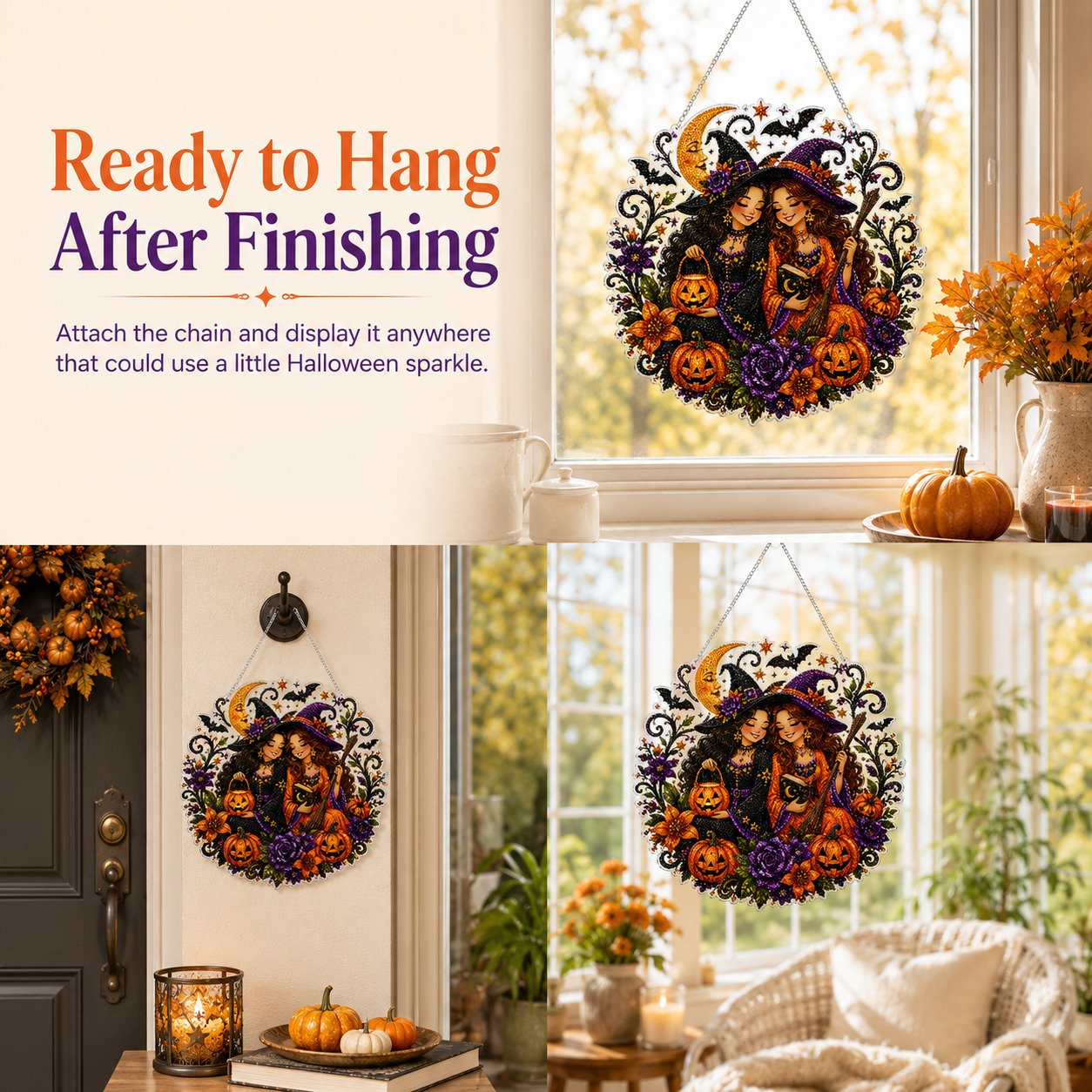🧙‍♀️🎃DIY Halloween Witch Friendship Diamond Art Window Suncatcher