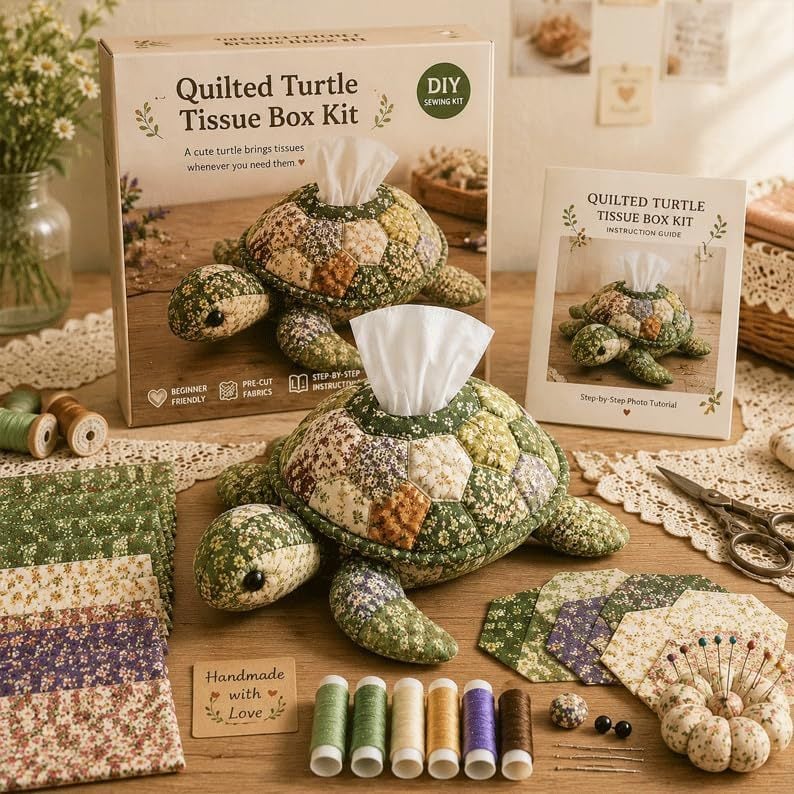 🧵 Quilted sea Animal Tissue Box DIY Kit💖