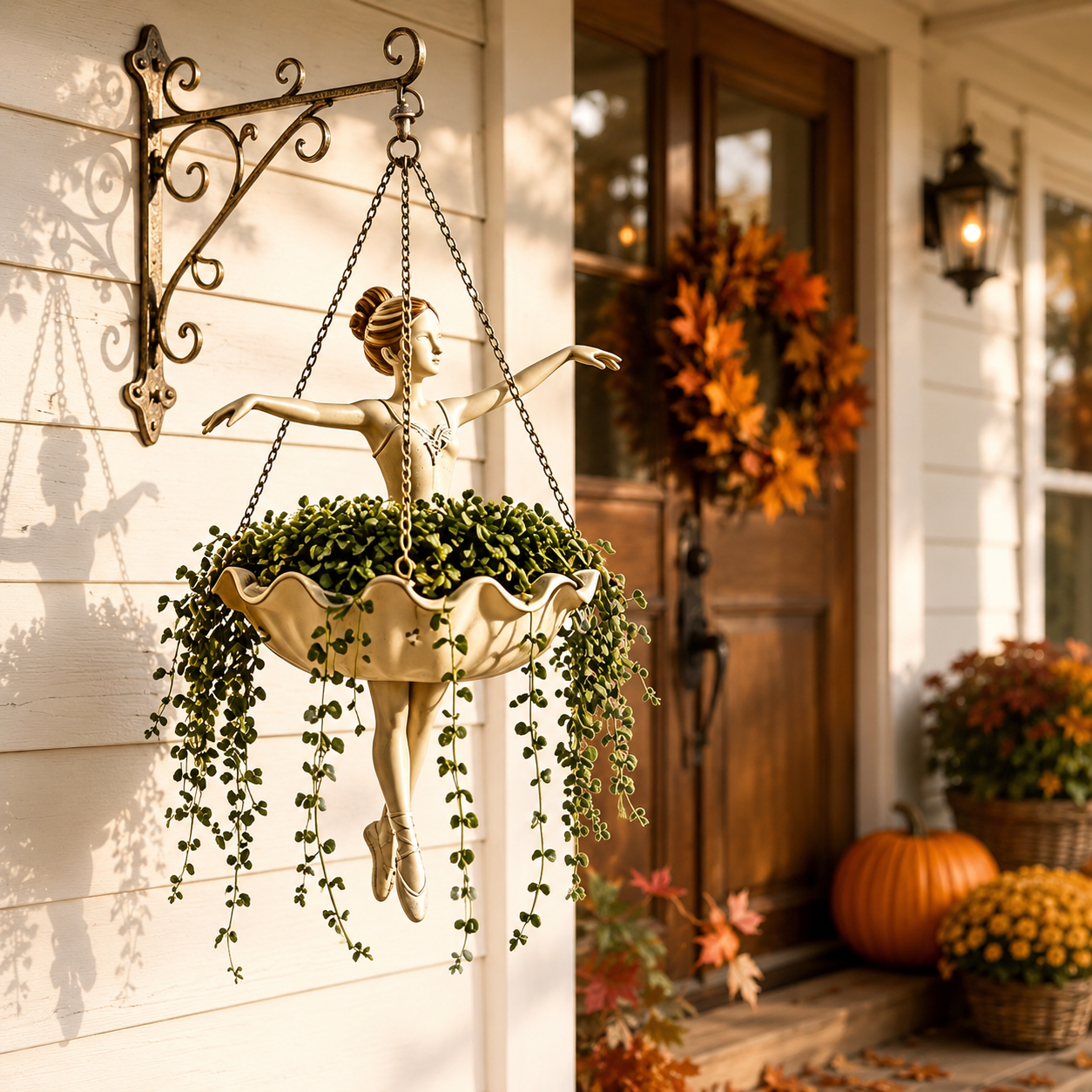 Whimsical Ballet Dancer Hanging Planter – Autumn Garden Decor For Porch & Patio