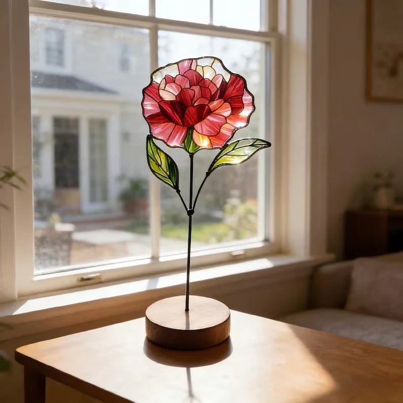 Handmade Stained Glass Flower Freestanding Window Decor