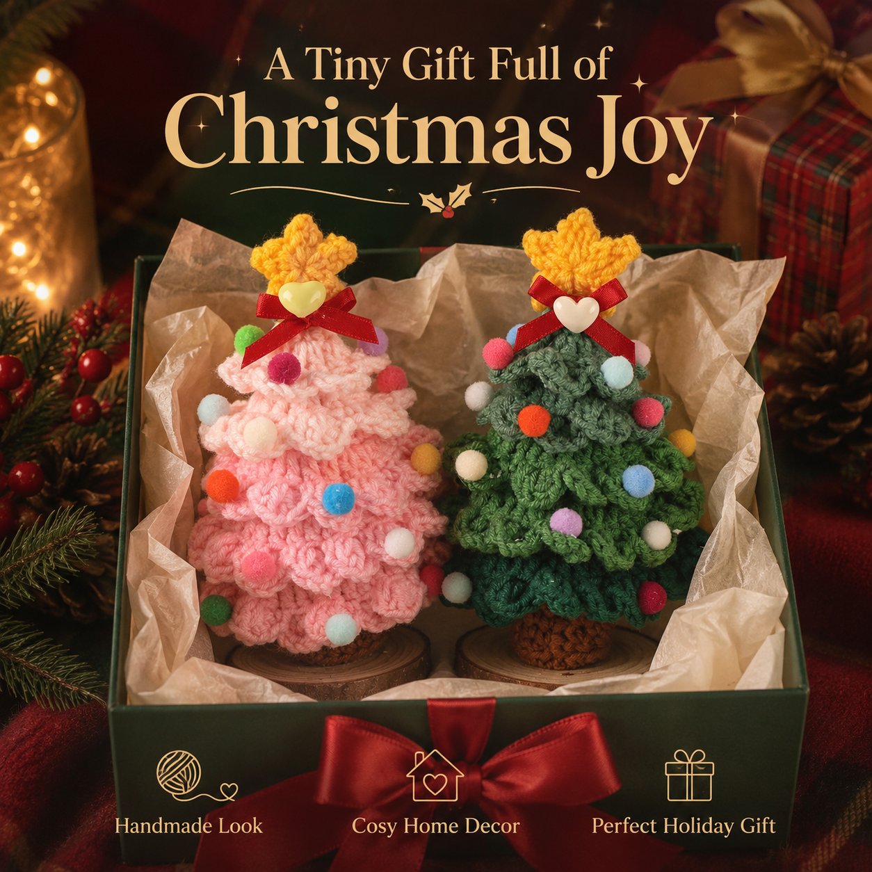 🎄Crochet Christmas Tree with Star Topper — Handmade Tabletop Holiday Decor Gift✨
