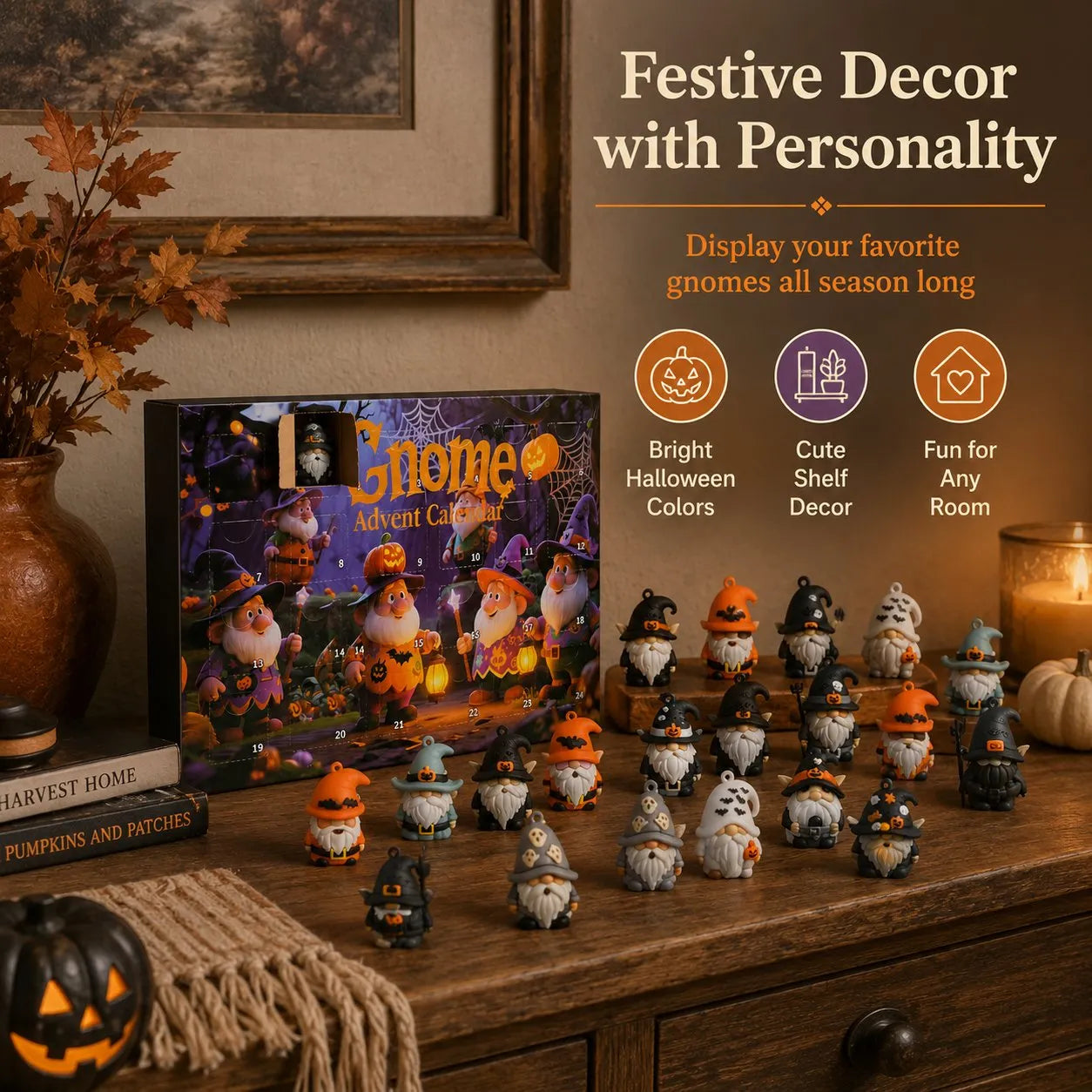 🎁24 unique mini gnomes to collect🎃24 Days of Halloween Gnome Surprise Figures Advent Calendar Box