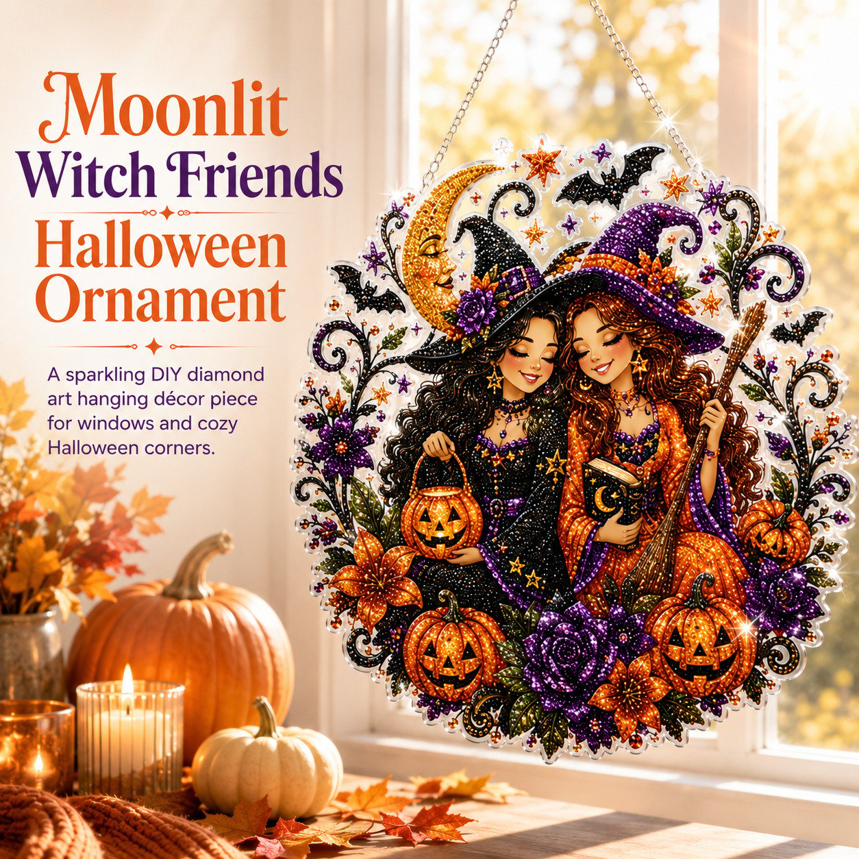 🧙‍♀️🎃DIY Halloween Witch Friendship Diamond Art Window Suncatcher