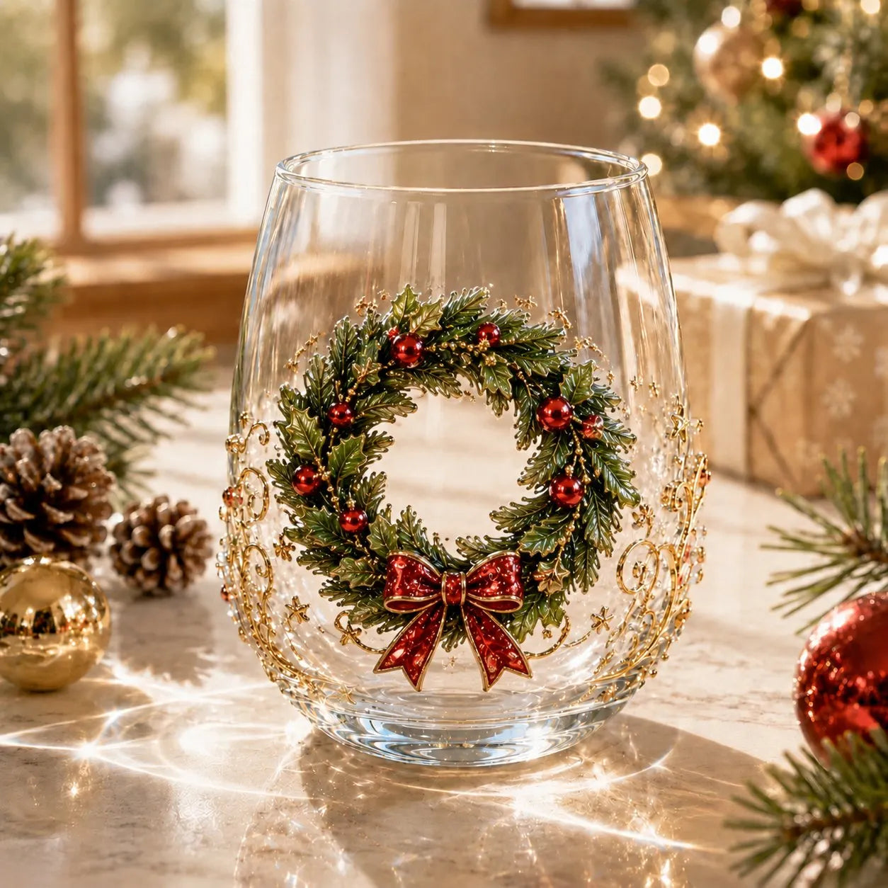 🎅🎄 3D Christmas Glass Art Cup | Luxury Raised Holiday Glassware for Drinks, Decor & Christmas Gifts 🎁