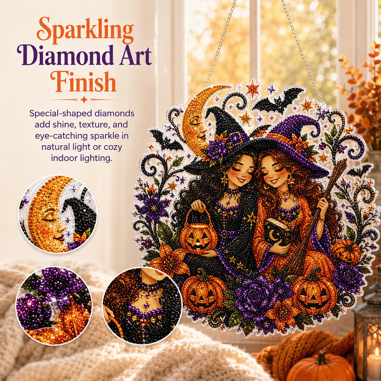 🧙‍♀️🎃DIY Halloween Witch Friendship Diamond Art Window Suncatcher