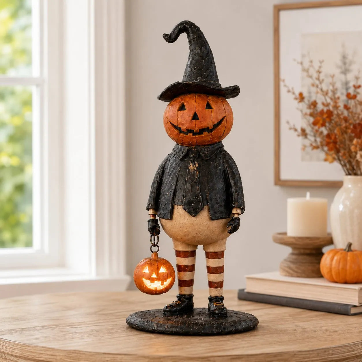 🔥HOT SALE 50% OFF🎃Halloween Pumpkin Head Figurine with Lighted Handheld Pumpkin Lantern