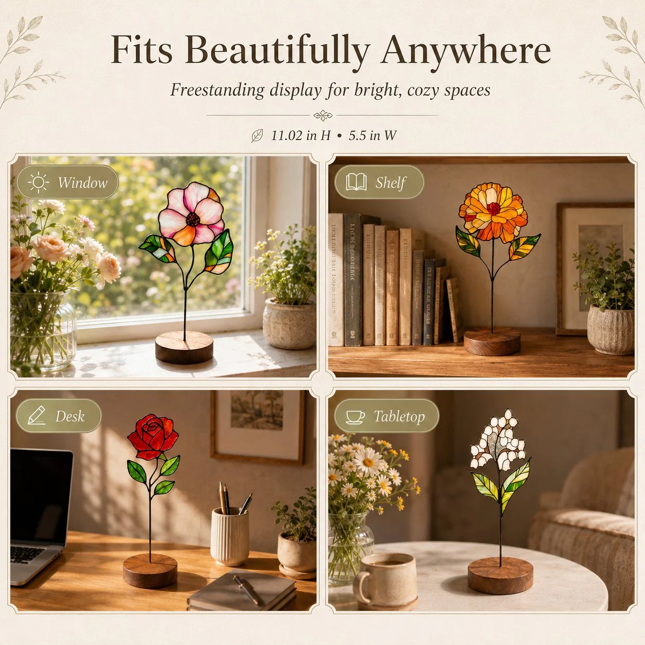 Handmade Stained Glass Flower Freestanding Window Decor