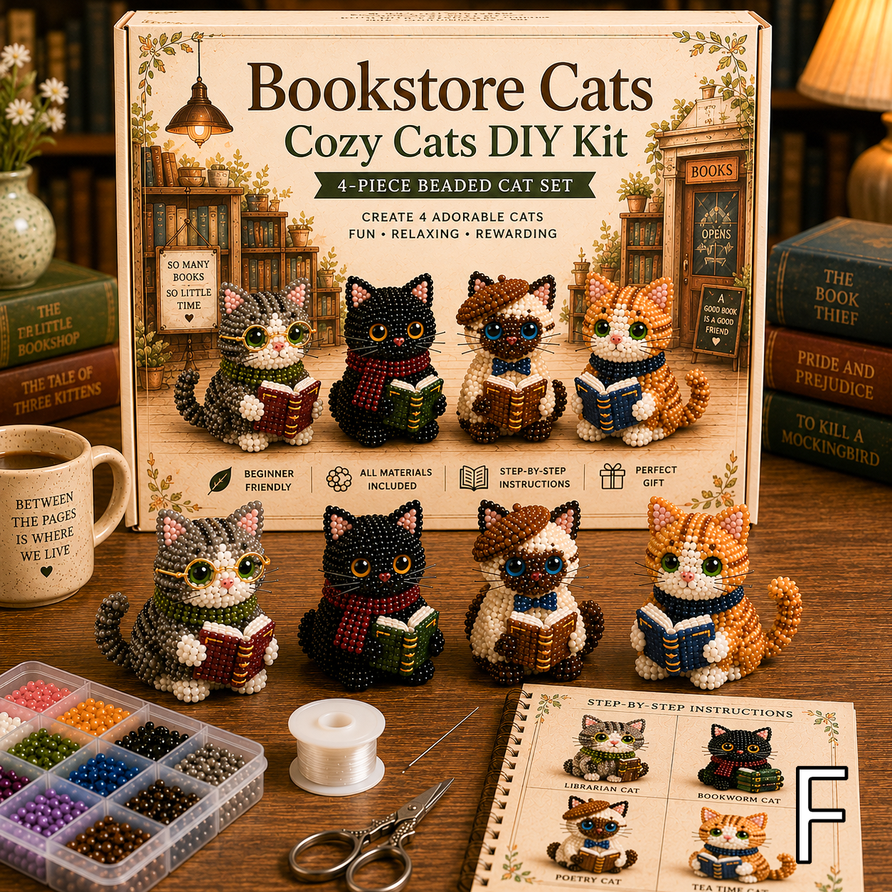 3D Beaded Cat DIY Kit – Adorable 4-Piece Handmade Cat Craft Set