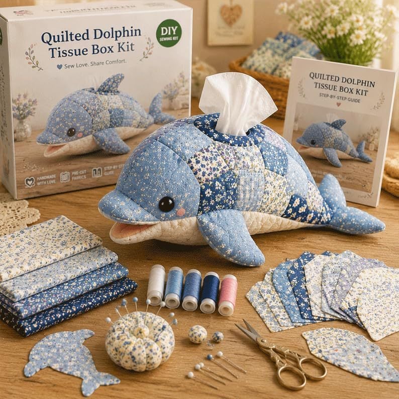 🧵 Quilted sea Animal Tissue Box DIY Kit💖