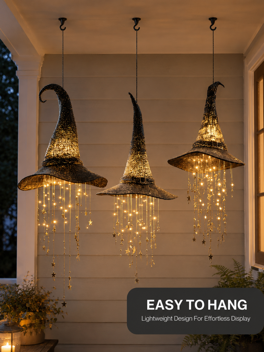 3-Piece Lighted Witch Hat Set with Cascading Stars