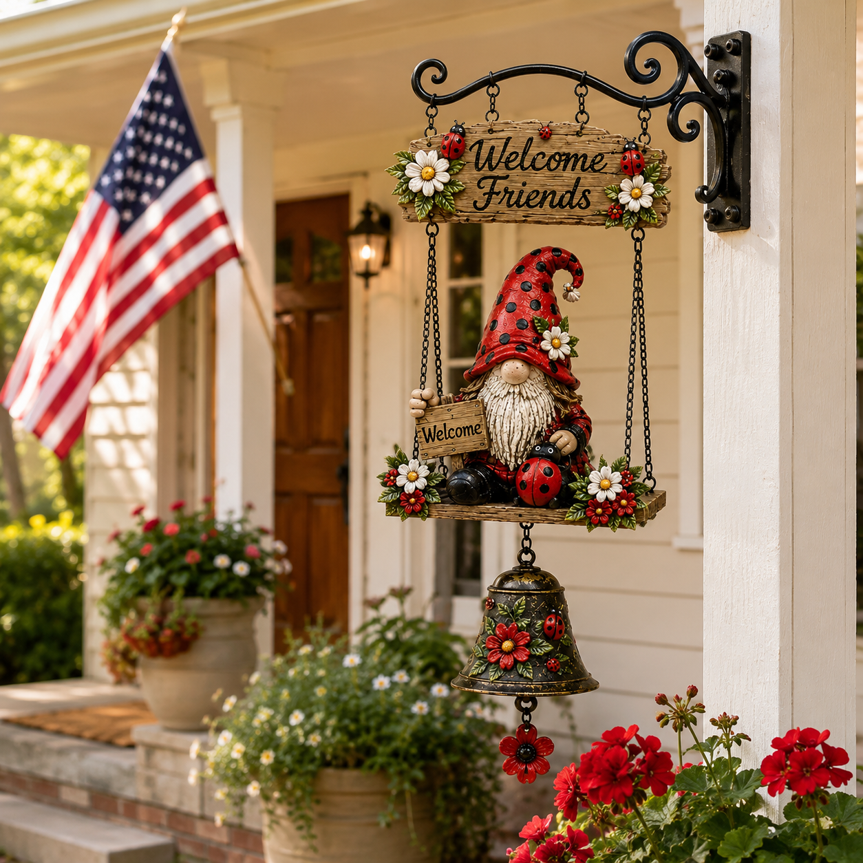 🐞 Rustic Garden Gnome Bell Outdoor Decoration 🌼