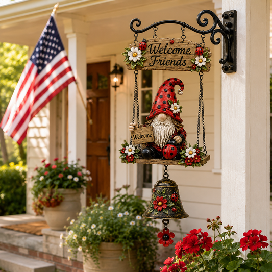 🐞 Rustic Garden Gnome Bell Outdoor Decoration 🌼