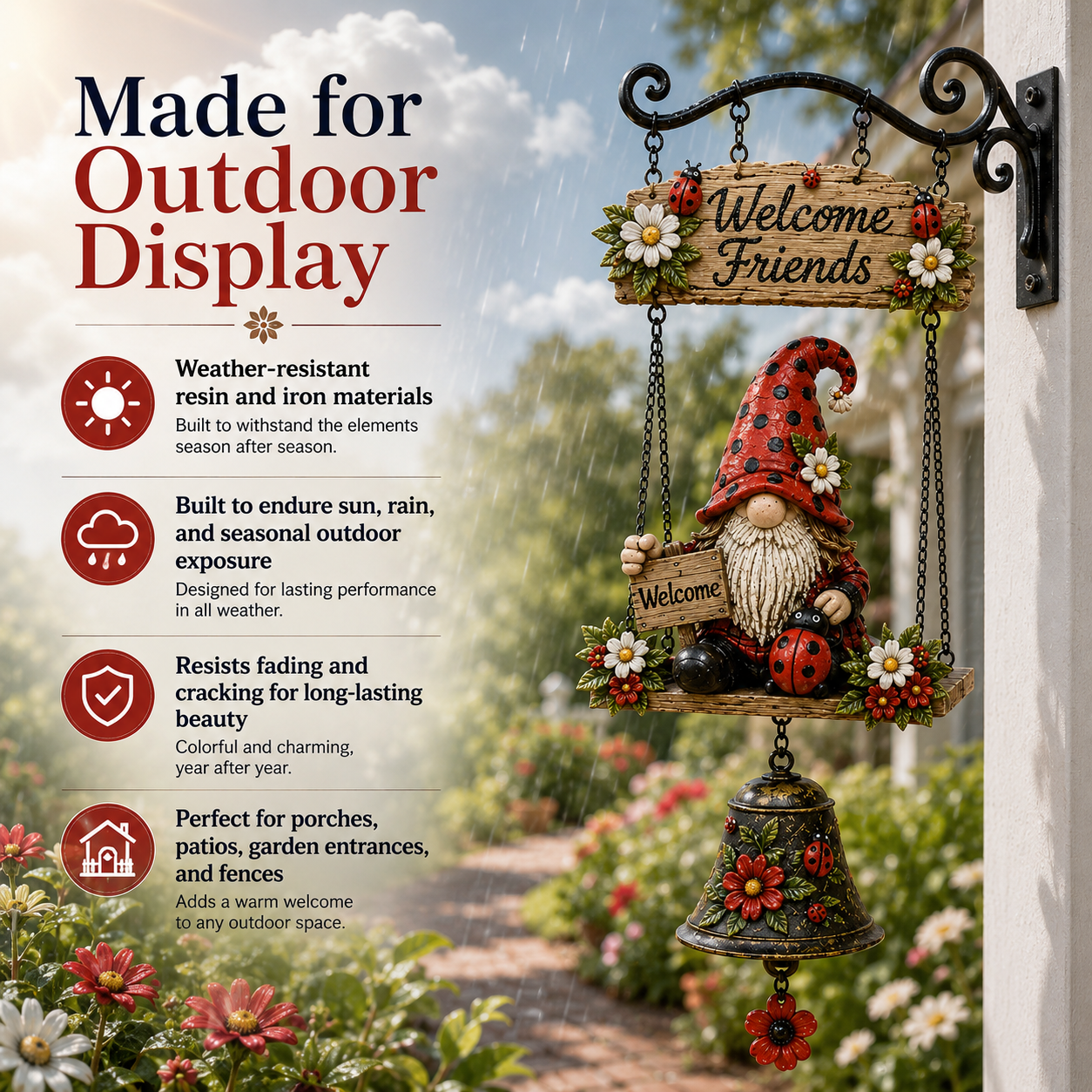 🐞 Rustic Garden Gnome Bell Outdoor Decoration 🌼