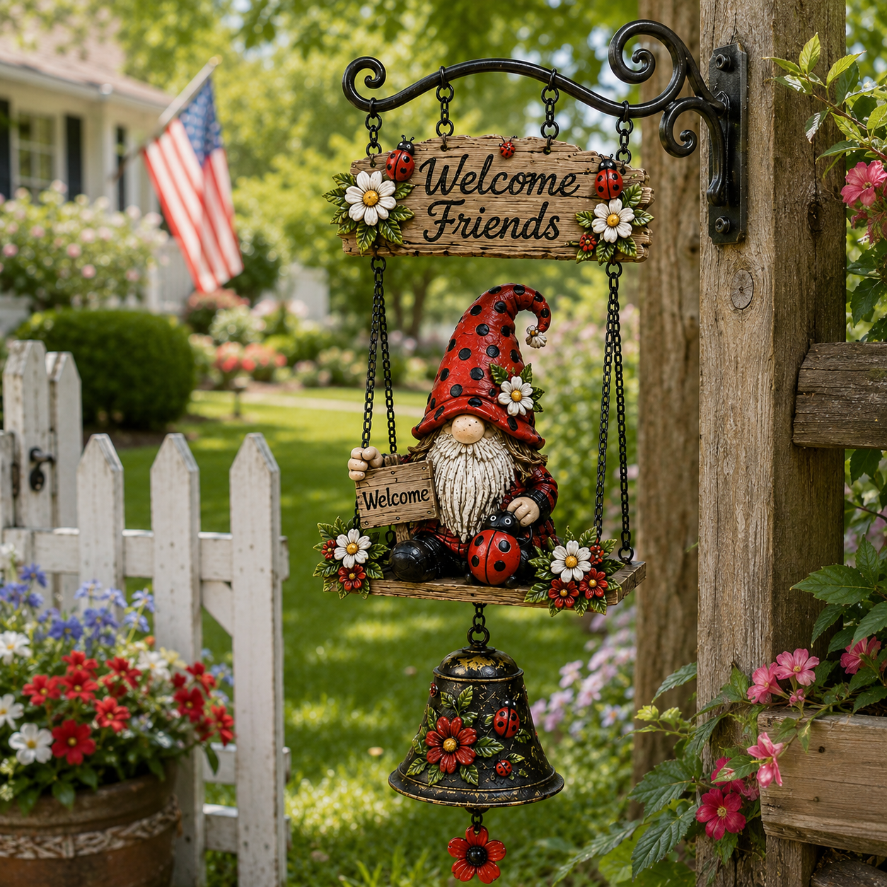 🐞 Rustic Garden Gnome Bell Outdoor Decoration 🌼