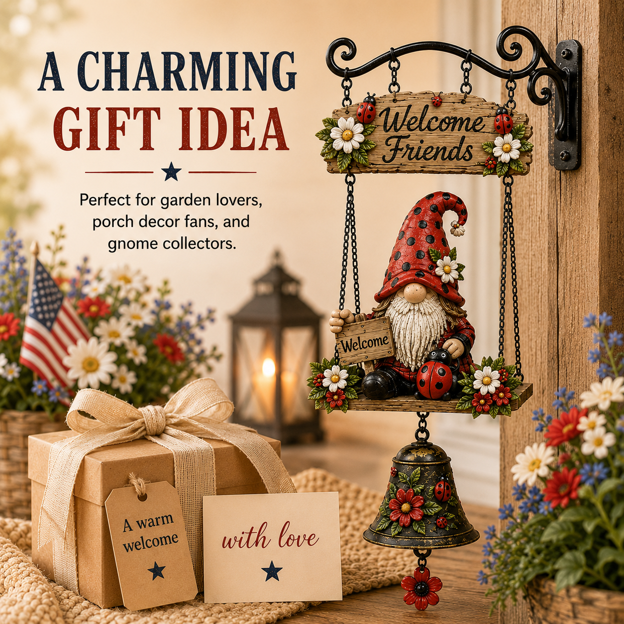 🐞 Rustic Garden Gnome Bell Outdoor Decoration 🌼