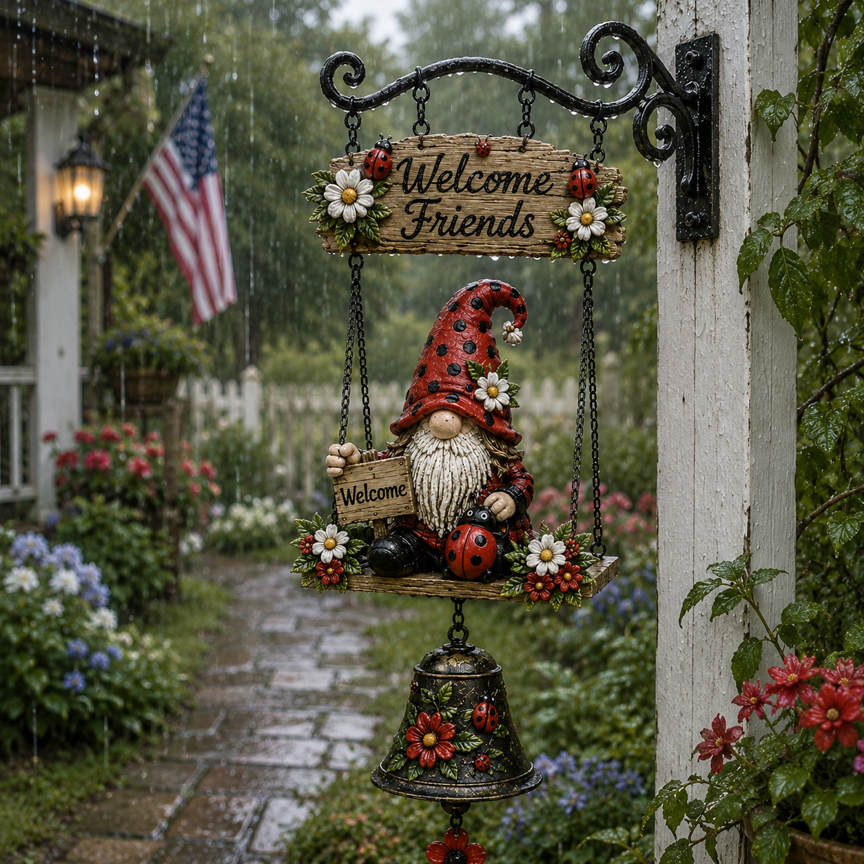 🐞 Rustic Garden Gnome Bell Outdoor Decoration 🌼