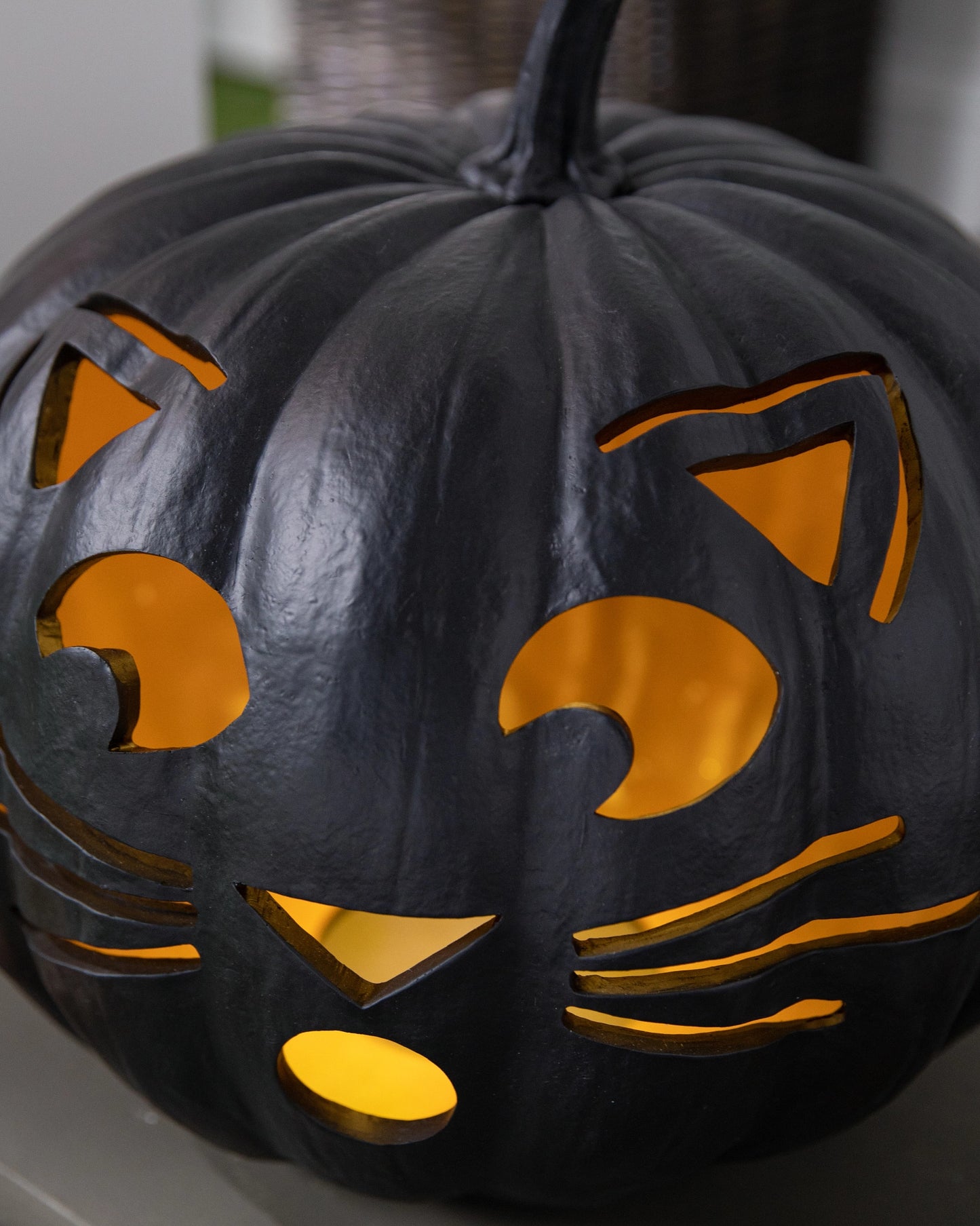 13.5" Black Outdoor Lit Cat-o'-Lantern, Width 15 in, LED Clear Lights by Balsam Hill
