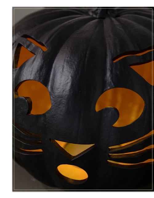 13.5" Black Outdoor Lit Cat-o'-Lantern, Width 15 in, LED Clear Lights by Balsam Hill