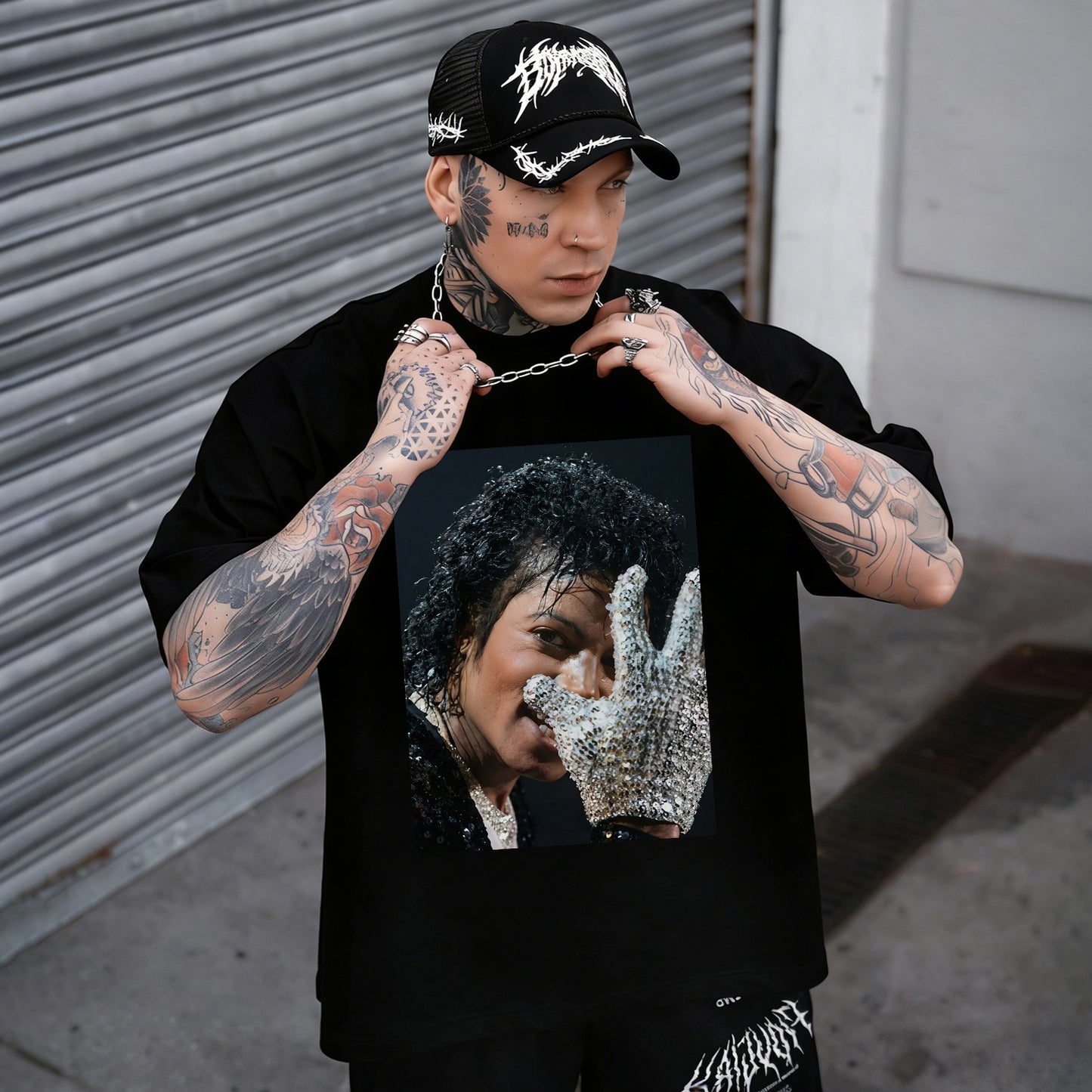 Michael Jackson With Rhinestone Glove Printed Men's T-shirt
