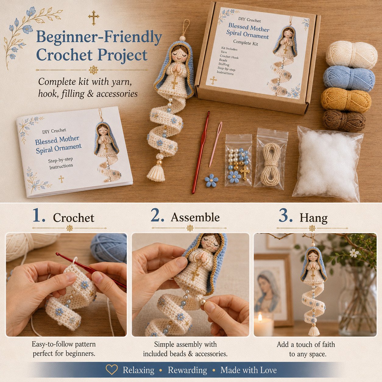 🔥 LAST DAY: 50% OFF – ✨ DIY crochet kit for a spiral Madonna pendant – create your own heavenly keepsake 🙏🧶