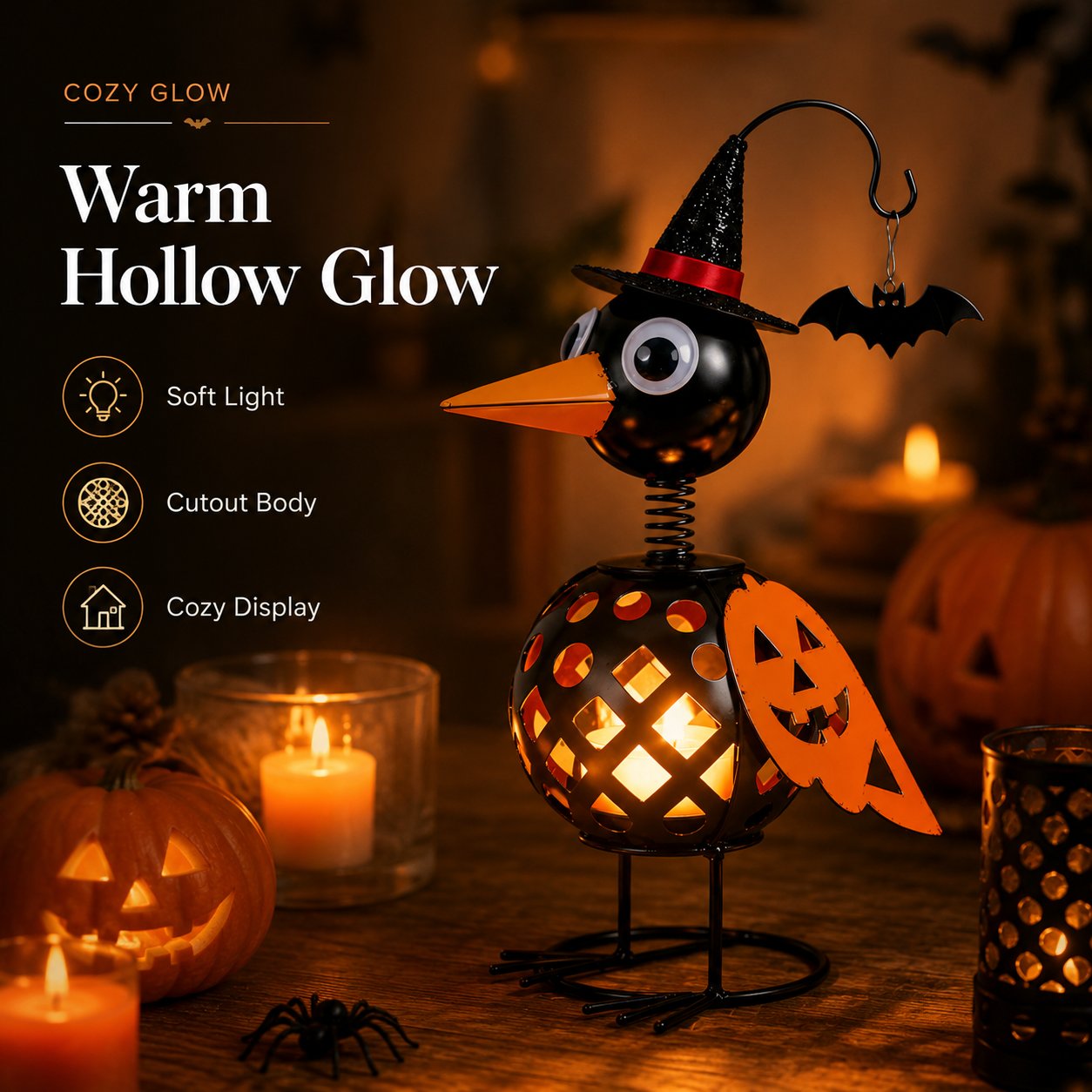 Wrought Iron Crow and Pumpkin Ornament🐦🎃